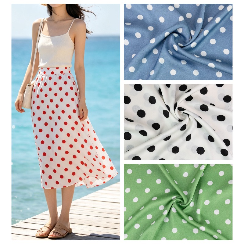 Soft Summer Yellow Clothing - Bunter gepunkteter Satin-Chiffon-Stoff als Meterware für