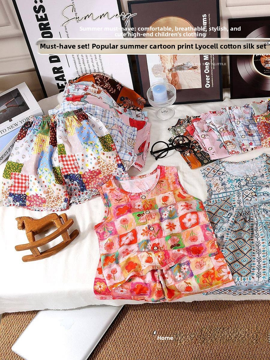 Summer Clothing For Girls - Mädchen Sommer Baumwoll-Seiden-Weste und Shorts Set