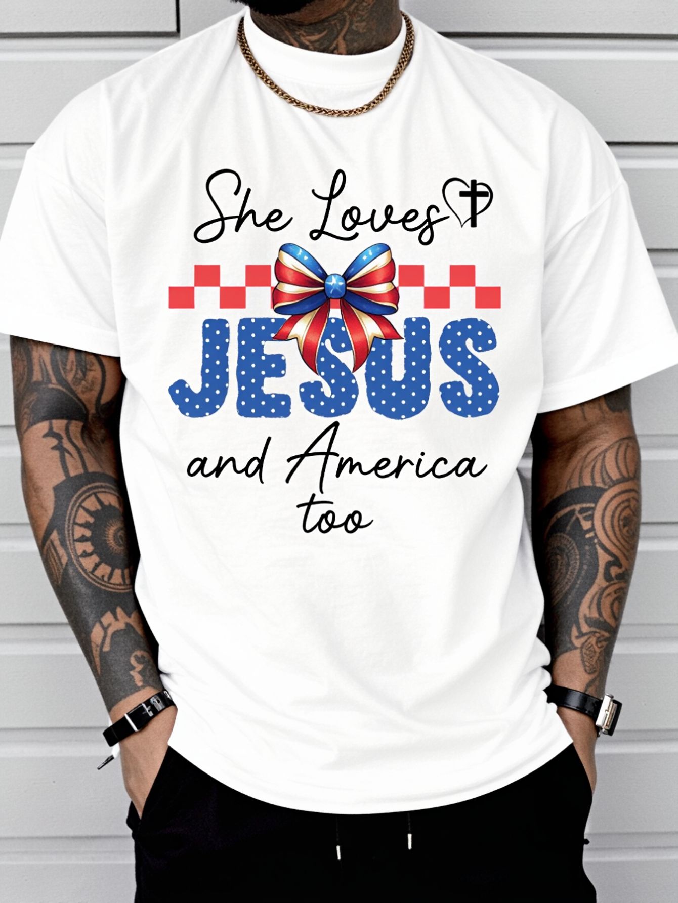 Summer Clothing Not Shein - „She Loves Jesus & America Too“