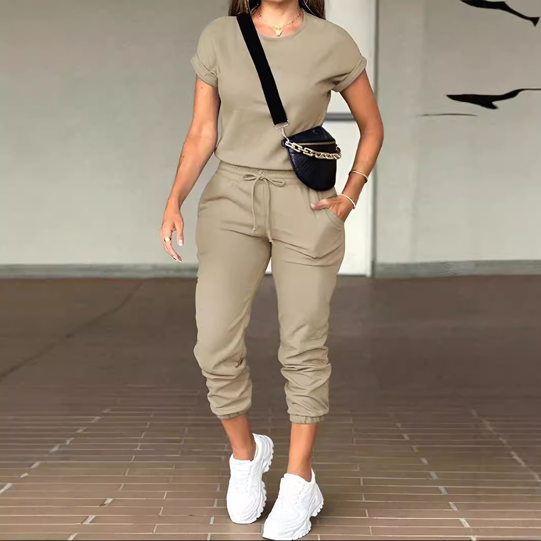 Summer Clothing Work - Hosen-Set für Damen Zweiteiliges Set Rundhals