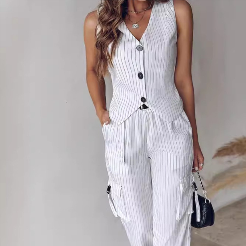 Summer Clothing Work - Frauen Mode Gestreiften Gedruckt Weste Hosen