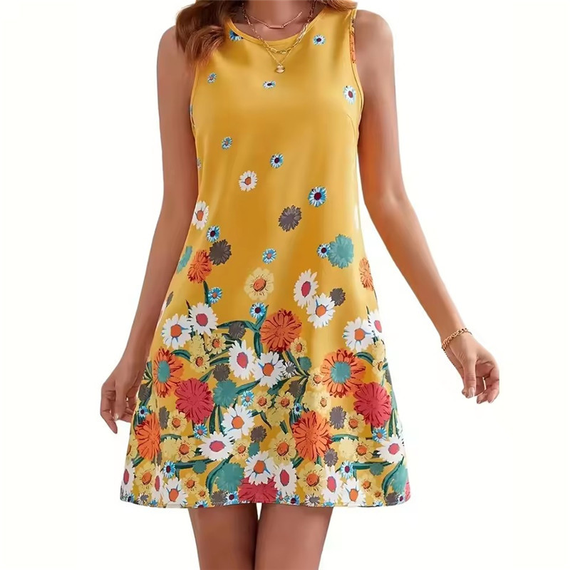 Soft Summer Yellow Clothing - Gelbes Blumenkleid für Damen Ärmelloses Weiches