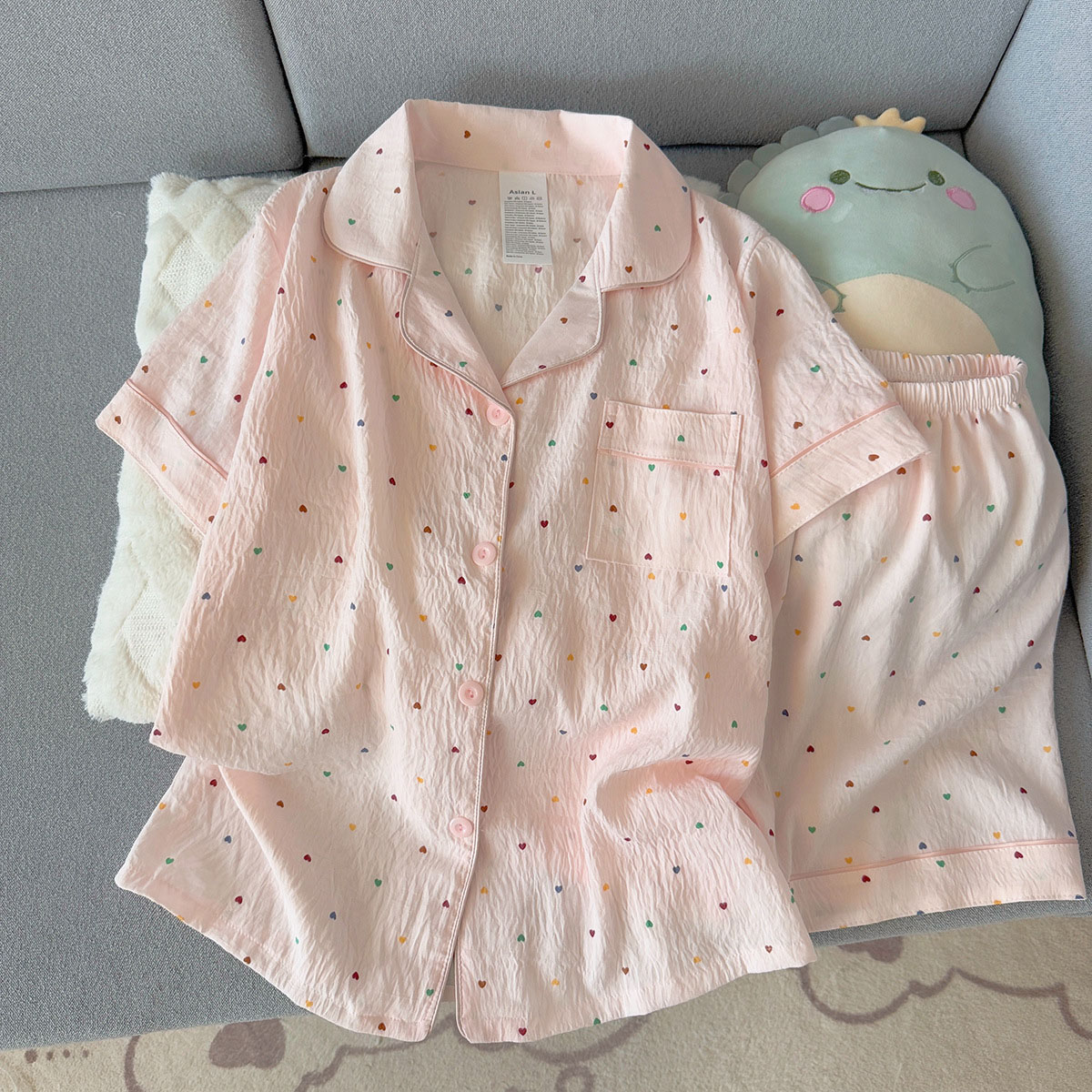 Summer Cloth - Damen-Pyjama-Set aus Baumwolle mit Polka-Dot-Print, kurzärmeliges