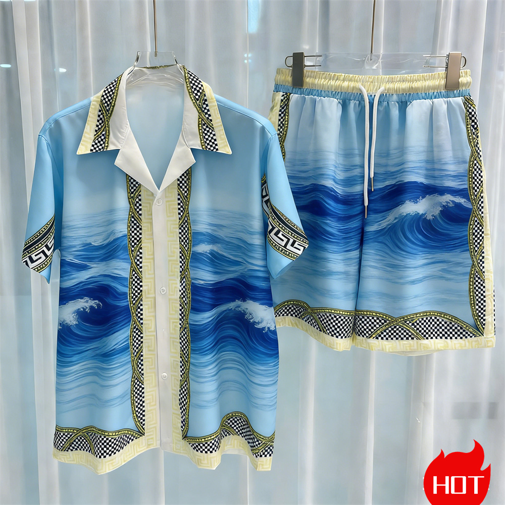 Summer Clothing Vacation - Sommer-Herrenhemd-Sets mit Pflanzenmuster, Polyester, zweiteiliges Hemd-Set,
