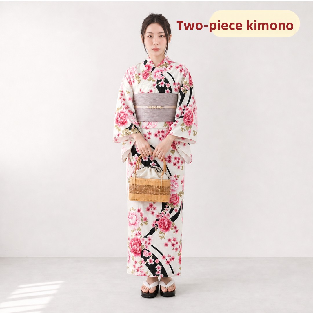 Summer Clothing Wear - Damen-Kimono-Stil Zweiteiliger Bademantel mit Schwarzen Streifen,