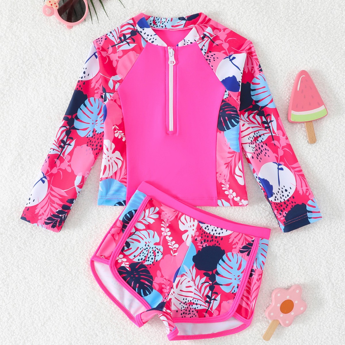 Mädchen Blattmuster 2-teiliges – Rash Guard Long Sleeve Bewertung und Preis
