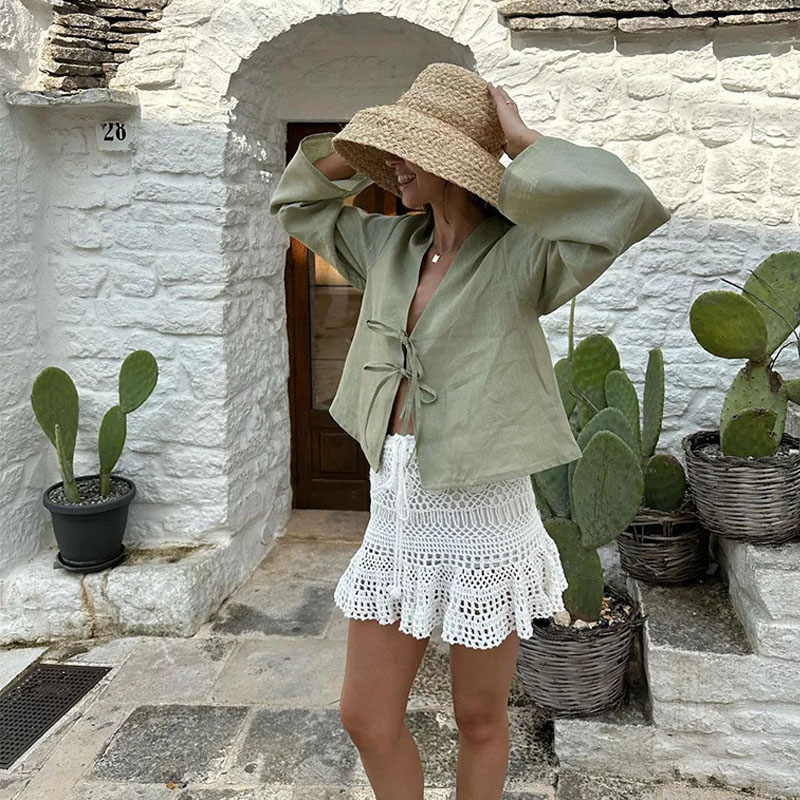 Damen-Leinenbluse mit V-Aussch – Crop Blouse Linen Bewertung und Preis