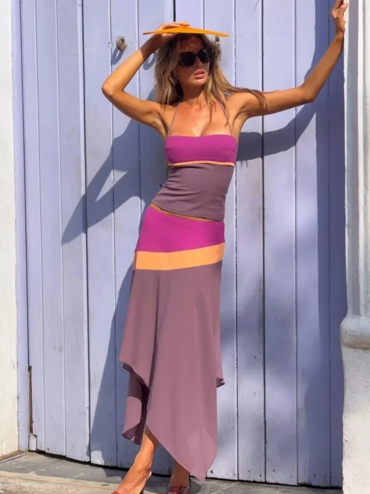 Damen Süßes Farbblock-Trägerlo – Summer Clothing Vacation Bewertung und Preis