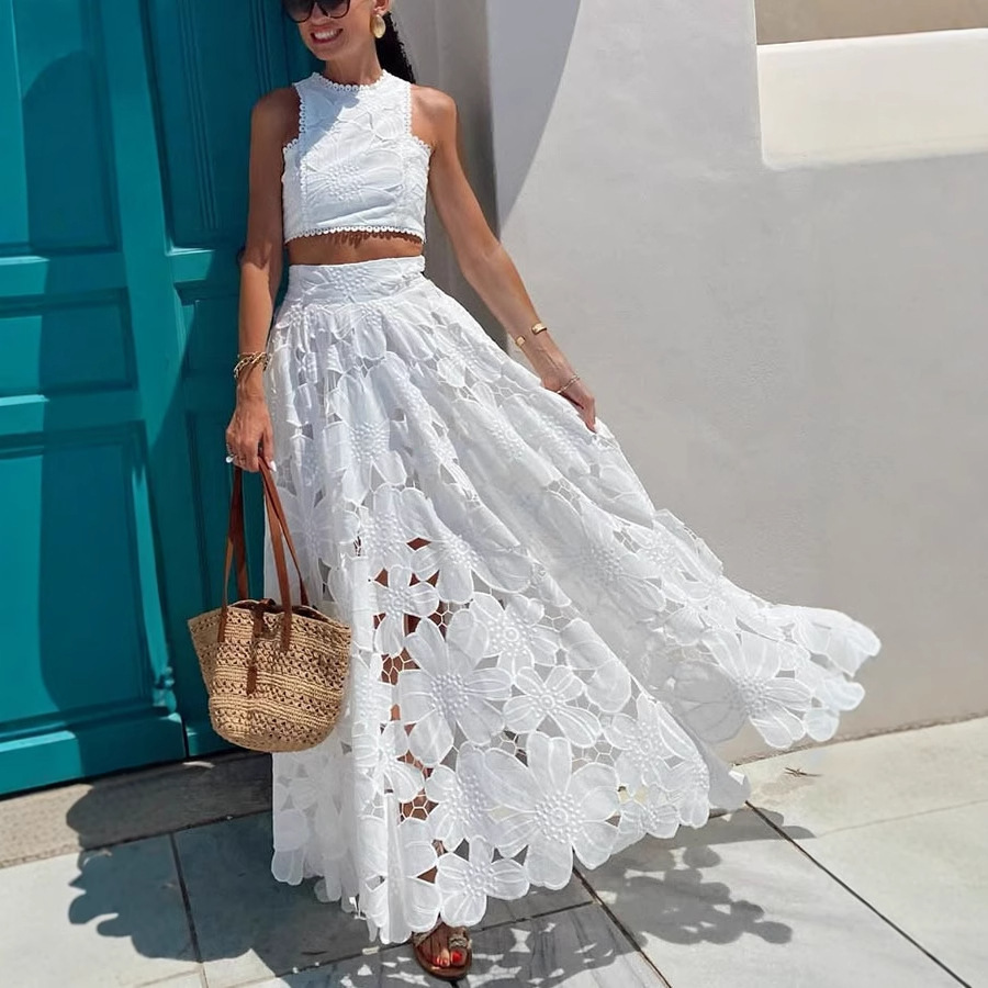 Damen Weißes Blumen-Spitzen-St – Summer Clothing Vacation Bewertung und Preis
